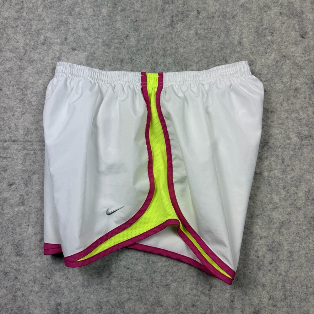 Women’s Nike Dri Fit White/pink/neon Yellow  Lined Running Shorts Size Medium - Picture 10 of 14